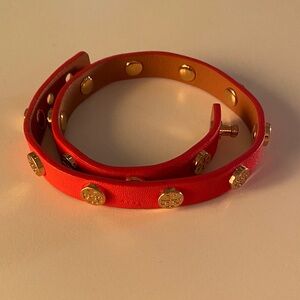 Tory Burch Red Leather Studded Wrap Bracelet